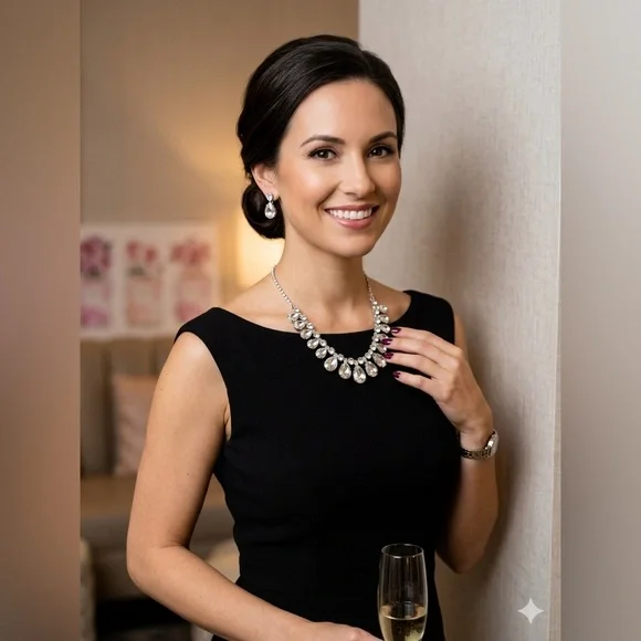 Badgley Mischka Silver and Clear Crystal Teardrop Necklace & Earrings Set NWT - Picture 2 of 3